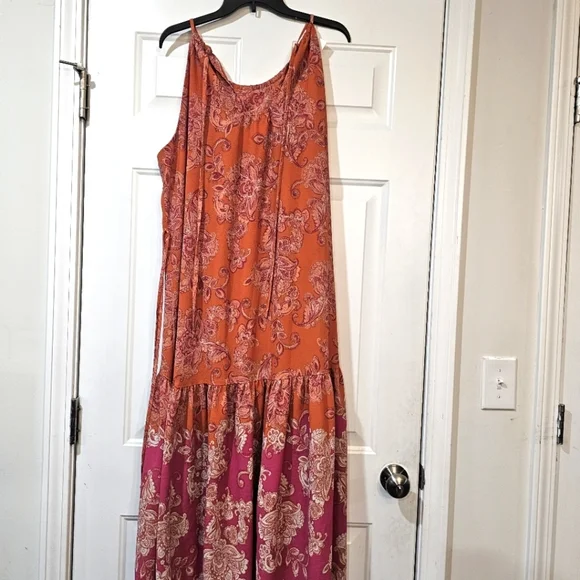 Maison TaraFloral Orange and Pink Maxi Dress Size 18w Maxi Ocean Tiered Beach - Picture 12 of 13